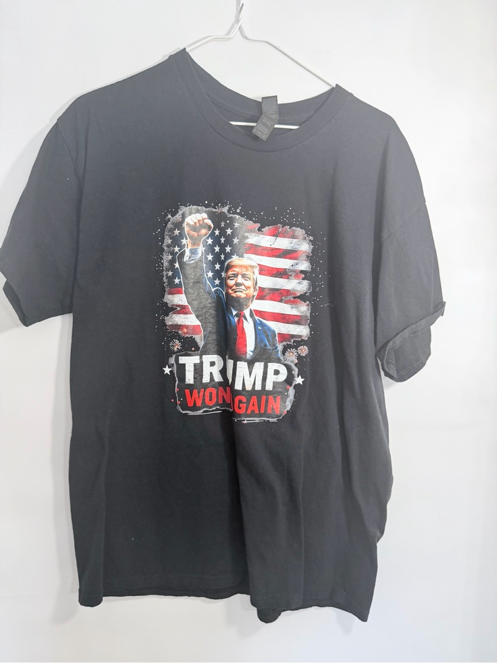 H&M Black Short‑Sleeve Graphic Tee with Red, White & Blue Print